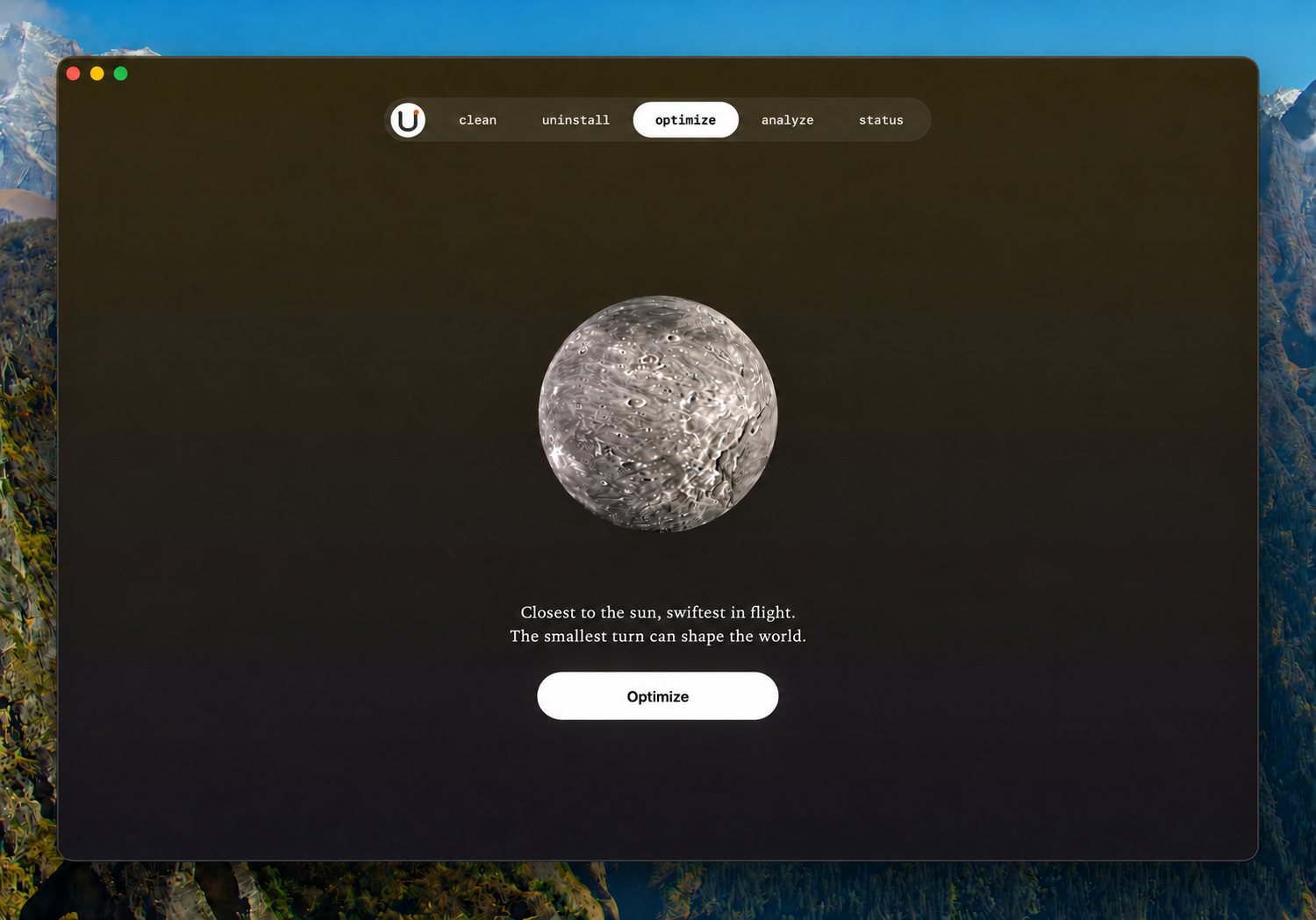 Mercury planet, representing the Optimize tab